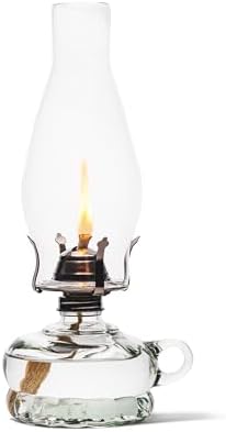 12-inch Chamber Oil Lamp Clear Glass, Hurricane or Power Outage, White, 110