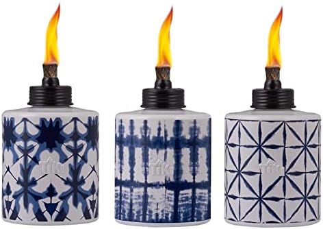 Tie-Dye Glass Tabletop Torches, Blue and White, Case of 6